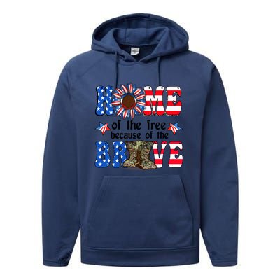 4th Of July Usa Flag Home Of The Free Because Of The Brave Gift Performance Fleece Hoodie