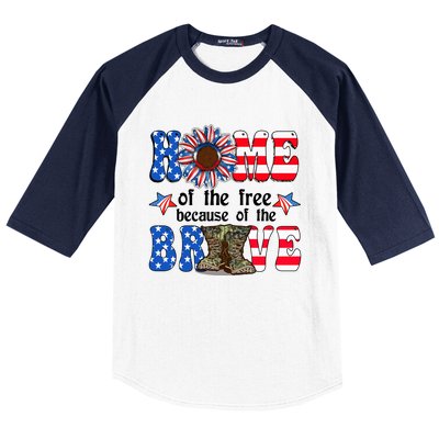 4th Of July Usa Flag Home Of The Free Because Of The Brave Gift Baseball Sleeve Shirt