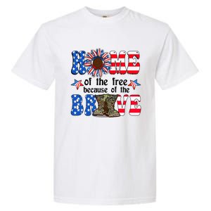 4th Of July Usa Flag Home Of The Free Because Of The Brave Gift Garment-Dyed Heavyweight T-Shirt