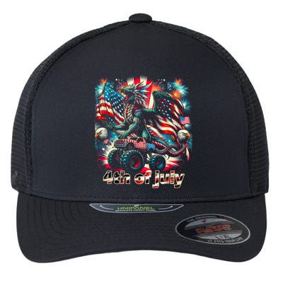 4th Of July Dragon Monster Truck Bald Eagle American Flag Flexfit Unipanel Trucker Cap