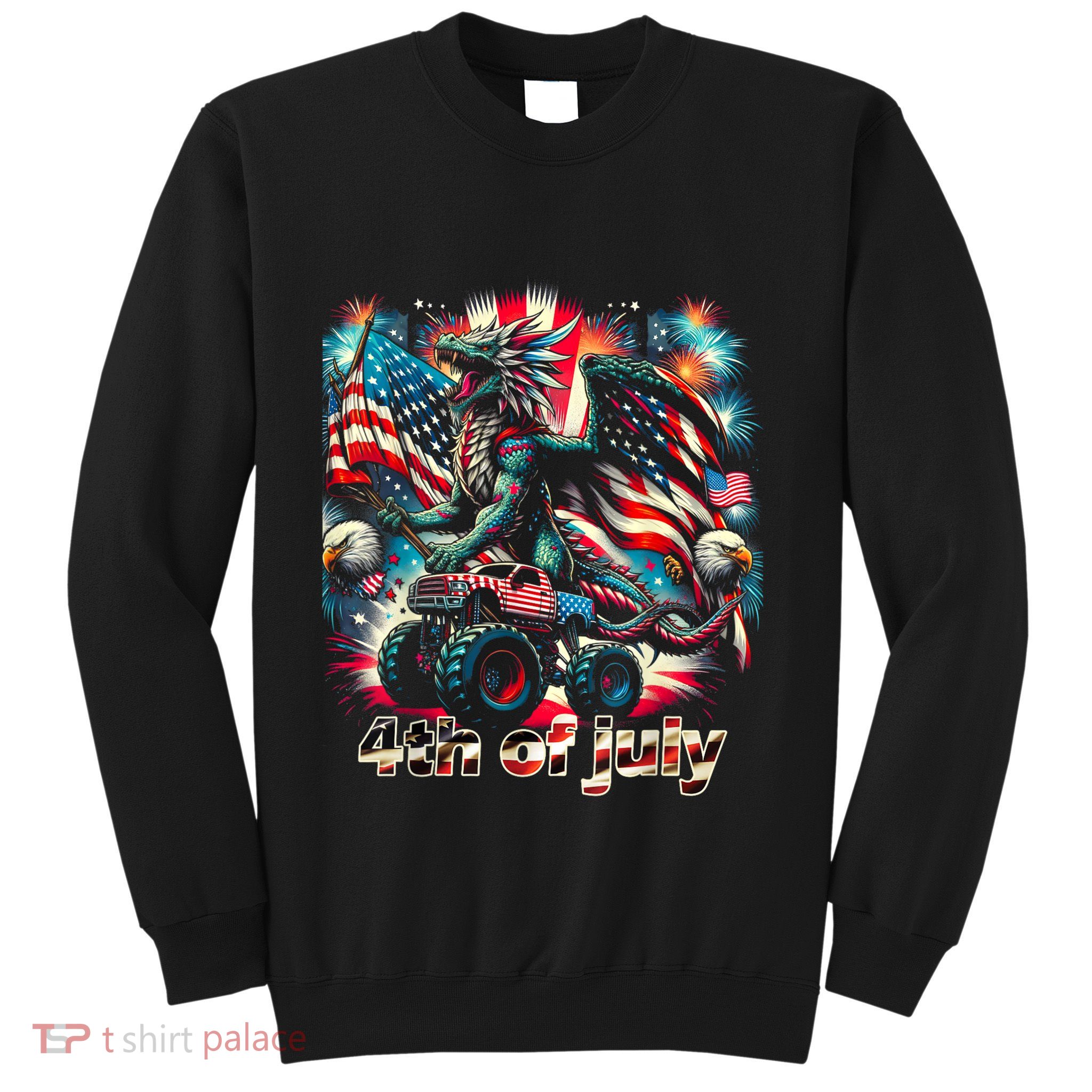 4th Of July Dragon Monster Truck Bald Eagle American Flag Sweatshirt