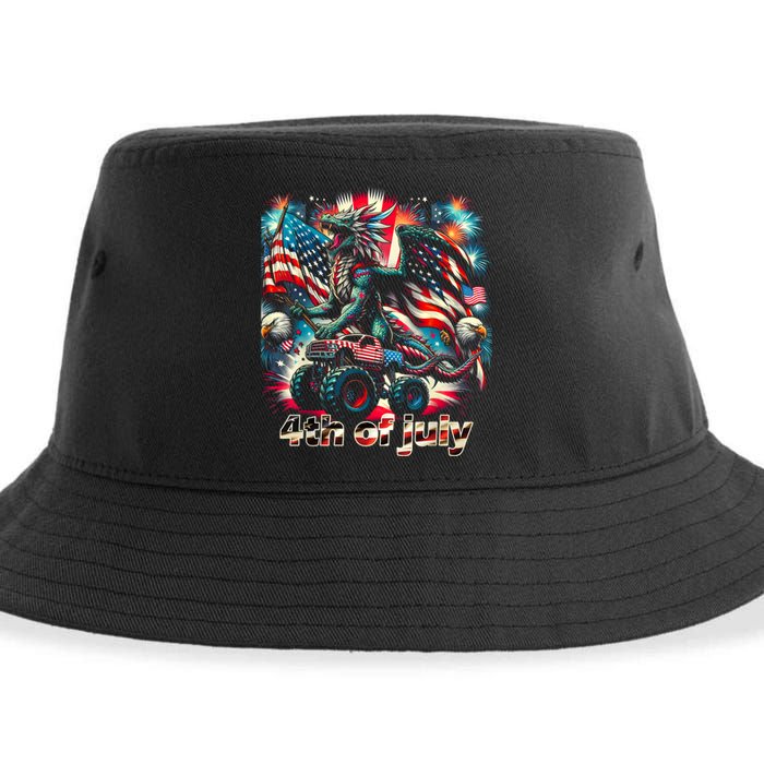 4th Of July Dragon Monster Truck Bald Eagle American Flag Sustainable Bucket Hat