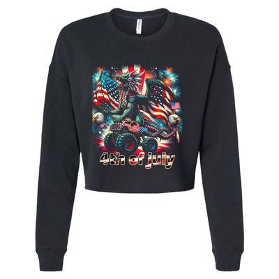 4th Of July Dragon Monster Truck Bald Eagle American Flag Cropped Pullover Crew