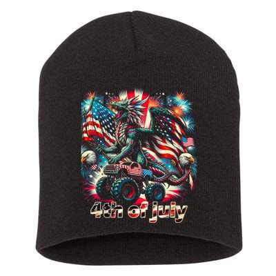 4th Of July Dragon Monster Truck Bald Eagle American Flag Short Acrylic Beanie