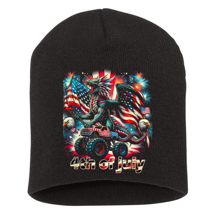 4th Of July Dragon Monster Truck Bald Eagle American Flag Short Acrylic Beanie