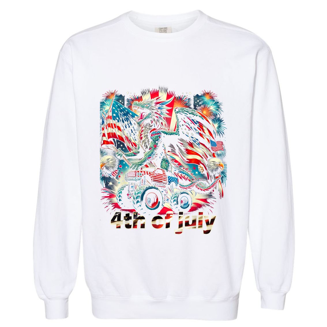 4th Of July Dragon Monster Truck Bald Eagle American Flag Garment-Dyed Sweatshirt