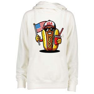 4th Of July Hotdog Funny Fourth Of July Patriotic Usa Flag Womens Funnel Neck Pullover Hood