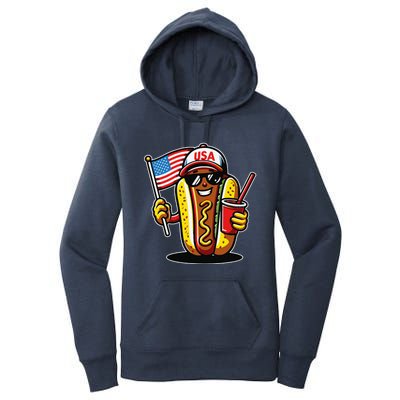 4th Of July Hotdog Funny Fourth Of July Patriotic Usa Flag Women's Pullover Hoodie