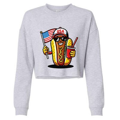 4th Of July Hotdog Funny Fourth Of July Patriotic Usa Flag Cropped Pullover Crew