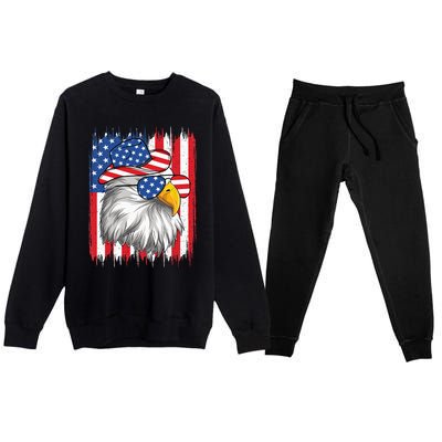 4th Of July American Flag USA Funny Cow Patriotic Eagle Premium Crewneck Sweatsuit Set