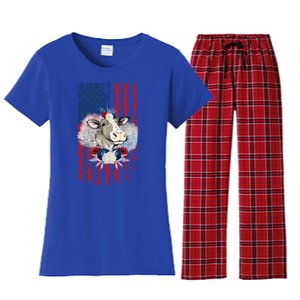 4th Of July Cow Great Gift Us American Flag Patriotic Heifer Cool Gift Women's Flannel Pajama Set