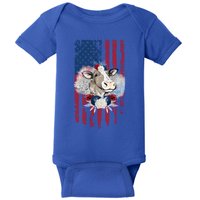 4th Of July Cow Great Gift Us American Flag Patriotic Heifer Cool Gift Baby Bodysuit