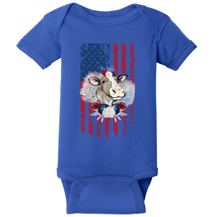 4th Of July Cow Great Gift Us American Flag Patriotic Heifer Cool Gift Baby Bodysuit