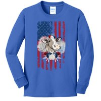 4th Of July Cow Great Gift Us American Flag Patriotic Heifer Cool Gift Kids Long Sleeve Shirt