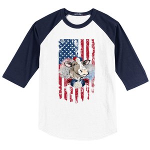 4th Of July Cow Great Gift Us American Flag Patriotic Heifer Cool Gift Baseball Sleeve Shirt