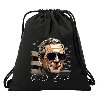 4th Of July George W. Bush President Portrait Patriotic Drawstring Bag
