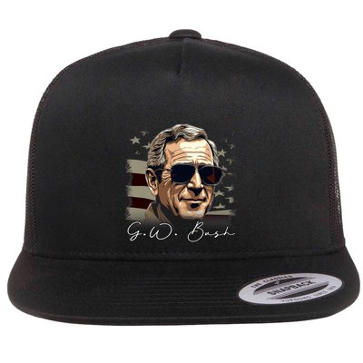 4th Of July George W. Bush President Portrait Patriotic Flatbill Hat