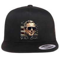 4th Of July George W. Bush President Portrait Patriotic Flat Bill Trucker Hat