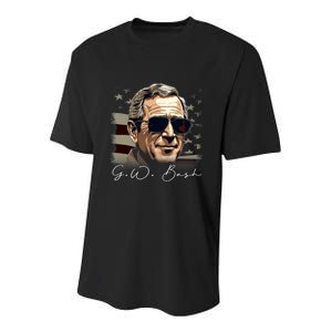 4th Of July George W. Bush President Portrait Patriotic Youth Performance Sprint T-Shirt