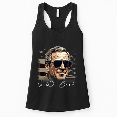 4th Of July George W. Bush President Portrait Patriotic Womens Tank Top
