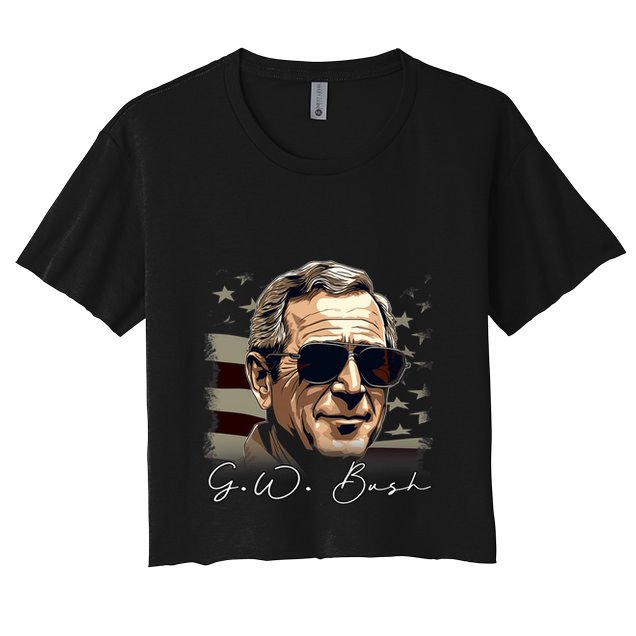 4th Of July George W. Bush President Portrait Patriotic Crop Top