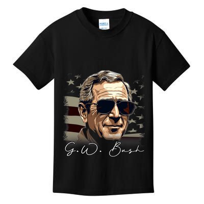 4th Of July George W. Bush President Portrait Patriotic Kids T-Shirt