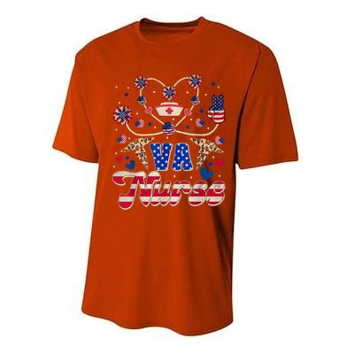 4th Of July Va Nurse American Flag Sunflower Stethoscope Performance Sprint T-Shirt