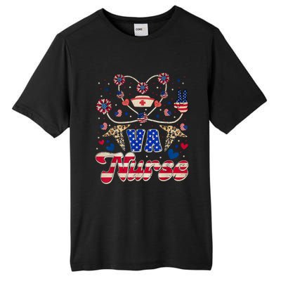 4th Of July Va Nurse American Flag Sunflower Stethoscope Tall Fusion ChromaSoft Performance T-Shirt