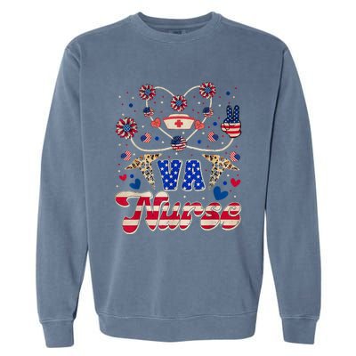 4th Of July Va Nurse American Flag Sunflower Stethoscope Garment-Dyed Sweatshirt