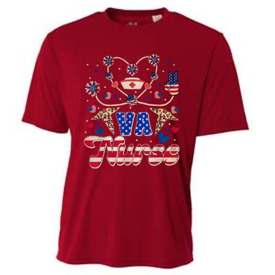 4th Of July Va Nurse American Flag Sunflower Stethoscope Cooling Performance Crew T-Shirt