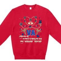 4th Of July Va Nurse American Flag Sunflower Stethoscope Premium Crewneck Sweatshirt