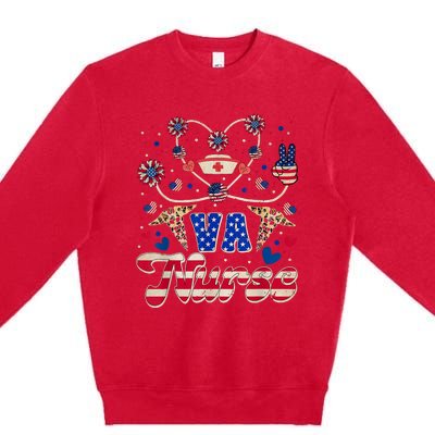 4th Of July Va Nurse American Flag Sunflower Stethoscope Premium Crewneck Sweatshirt