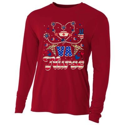 4th Of July Va Nurse American Flag Sunflower Stethoscope Cooling Performance Long Sleeve Crew