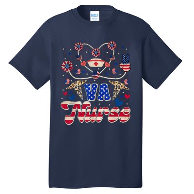 4th Of July Va Nurse American Flag Sunflower Stethoscope Tall T-Shirt