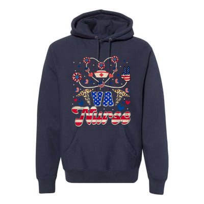 4th Of July Va Nurse American Flag Sunflower Stethoscope Premium Hoodie