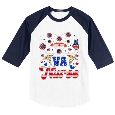 4th Of July Va Nurse American Flag Sunflower Stethoscope Baseball Sleeve Shirt