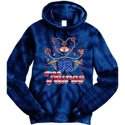 4th Of July Va Nurse American Flag Sunflower Stethoscope Tie Dye Hoodie