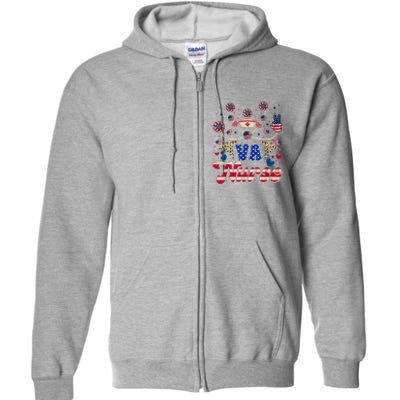 4th Of July Va Nurse American Flag Sunflower Stethoscope Full Zip Hoodie