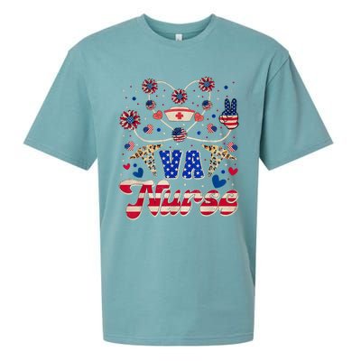 4th Of July Va Nurse American Flag Sunflower Stethoscope Sueded Cloud Jersey T-Shirt