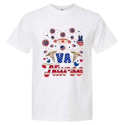 4th Of July Va Nurse American Flag Sunflower Stethoscope Garment-Dyed Heavyweight T-Shirt