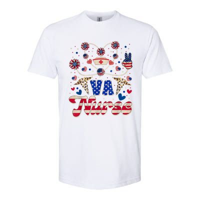 4th Of July Va Nurse American Flag Sunflower Stethoscope Softstyle CVC T-Shirt