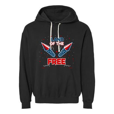 4h Of July Fireworks Patriotic American Land Of The Free Meaningful Gift Garment-Dyed Fleece Hoodie