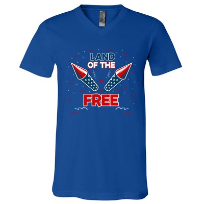 4h Of July Fireworks Patriotic American Land Of The Free Meaningful Gift V-Neck T-Shirt