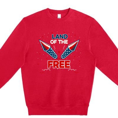 4h Of July Fireworks Patriotic American Land Of The Free Meaningful Gift Premium Crewneck Sweatshirt