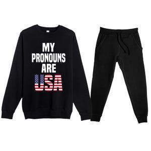 4th Of July Funny My Pronouns Are USA Premium Crewneck Sweatsuit Set