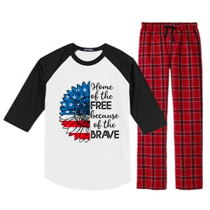 4th Of July Sunflower Home Of The Free Because Of The Brave Gift Raglan Sleeve Pajama Set