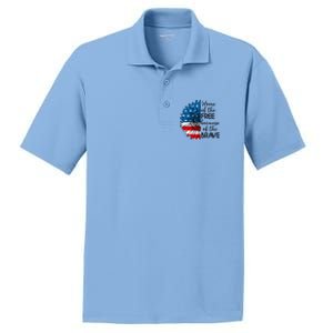 4th Of July Sunflower Home Of The Free Because Of The Brave Gift PosiCharge RacerMesh Polo