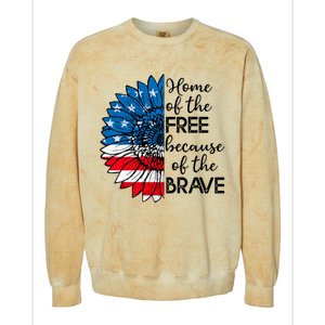 4th Of July Sunflower Home Of The Free Because Of The Brave Gift Colorblast Crewneck Sweatshirt