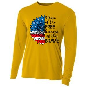 4th Of July Sunflower Home Of The Free Because Of The Brave Gift Cooling Performance Long Sleeve Crew