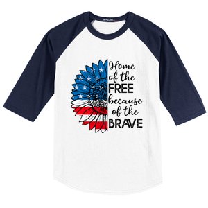 4th Of July Sunflower Home Of The Free Because Of The Brave Gift Baseball Sleeve Shirt